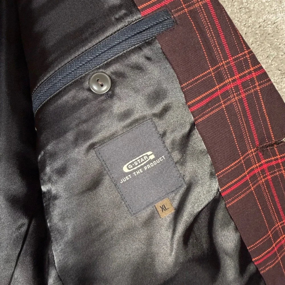 G-Star Raw Denim Men's XL Plaid Blazer Jacket Burgundy Red South East D